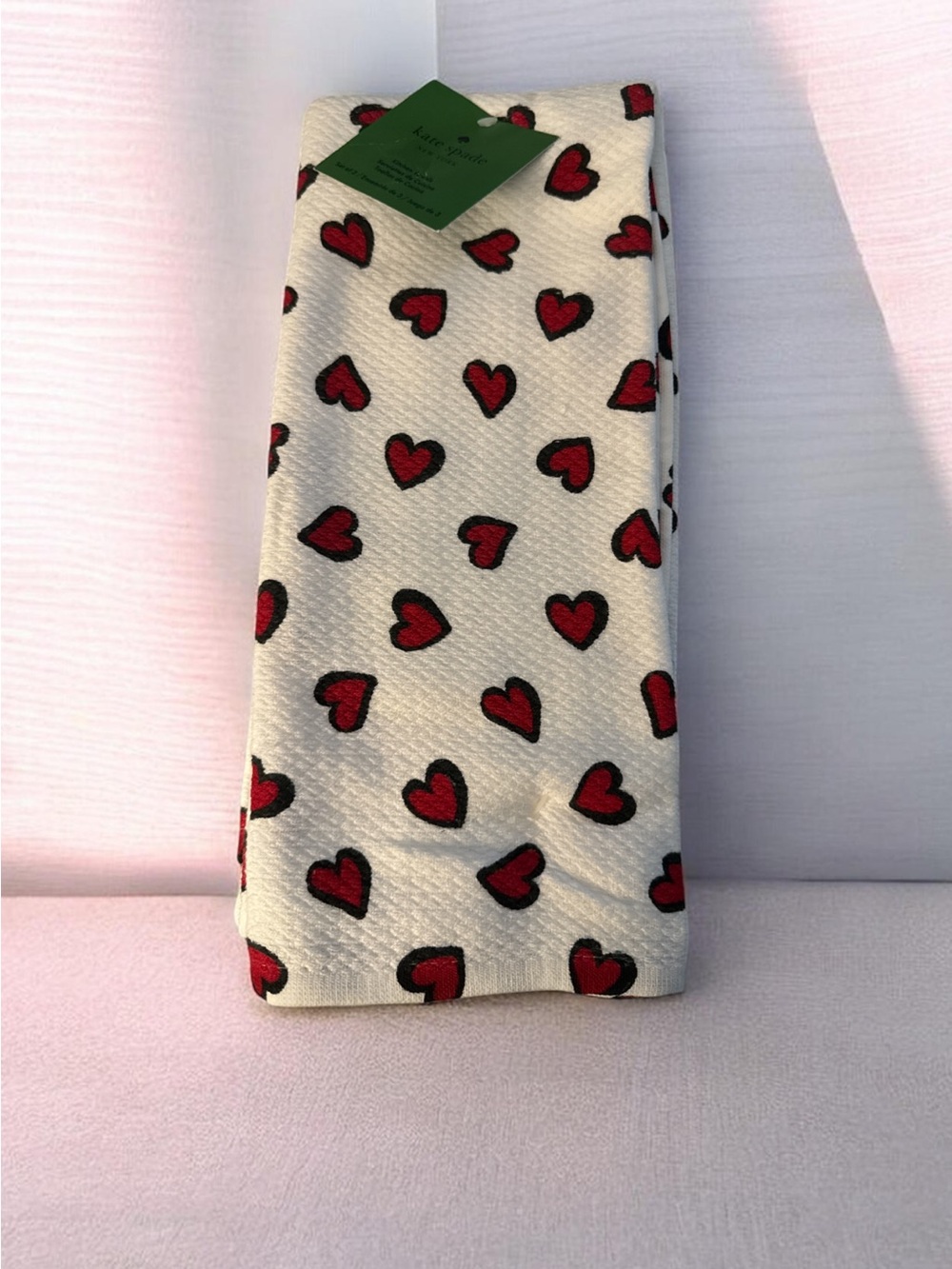 kate spade kitchen towels with Red Heart Print